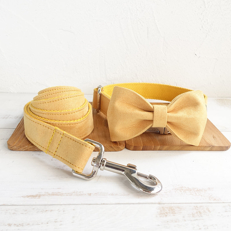 Yellow Dog Collar Set with Matching Leash and Bow Tie - Adjustable Pet Accessories