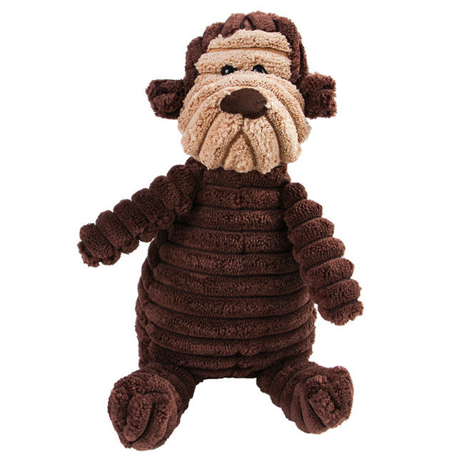 Animal Plush Squeaky Pet Toy - Corduroy Chew Fun