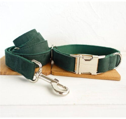 Green Dog Collar Set with Matching Leash and Bow Tie - Adjustable Pet Accessories