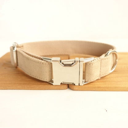 Beige Dog Collar Set | Adjustable Leash & Bow Tie | Quality Pet Accessories