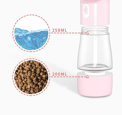 Portable Pet Water Bottle - 2-in-1 Travel Dog Cat Bottle with Food Container