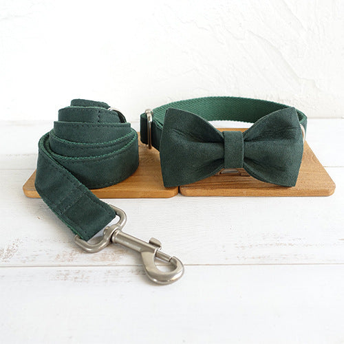 Green Dog Collar Set with Matching Leash and Bow Tie - Adjustable Pet Accessories
