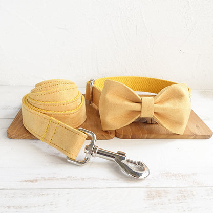 Yellow Dog Collar Set with Matching Leash and Bow Tie - Adjustable Pet Accessories