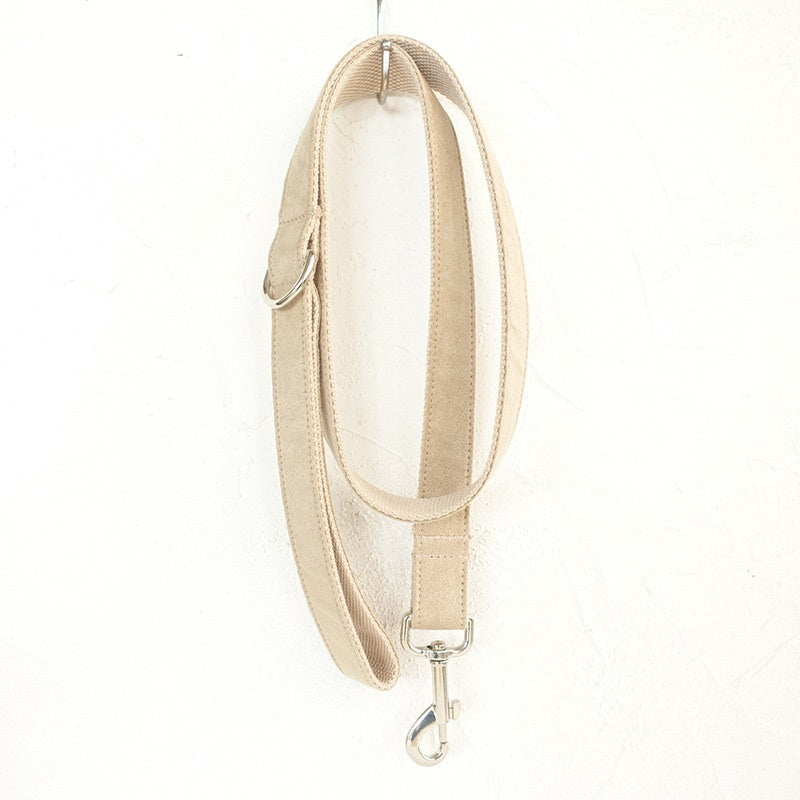 Beige Dog Collar Set | Adjustable Leash & Bow Tie | Quality Pet Accessories
