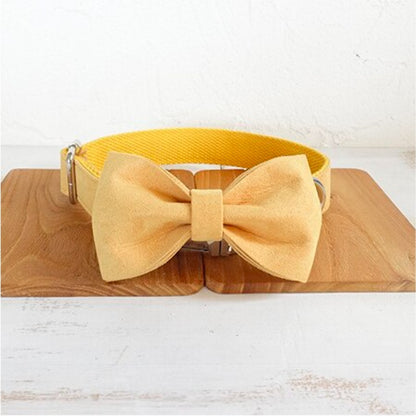 Yellow Dog Collar Set with Matching Leash and Bow Tie - Adjustable Pet Accessories
