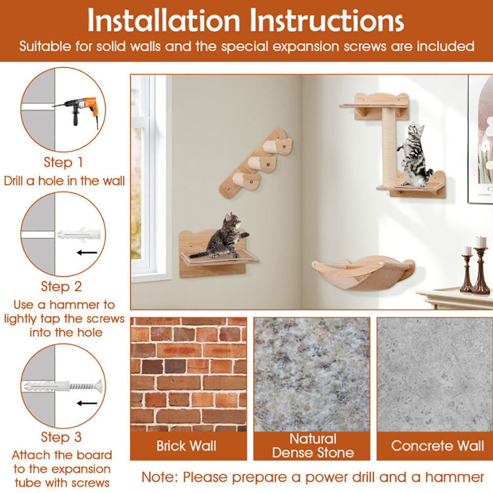 Wall-Mounted Cat Tree & Climbing Set - Space-Saving Cat Playground - TailTastic Store