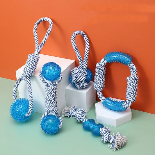 Cotton Rope Dog Chew Toy - Teeth Cleaning TPR