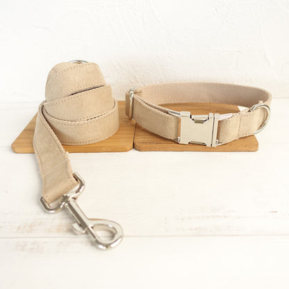 Beige Dog Collar Set | Adjustable Leash & Bow Tie | Quality Pet Accessories