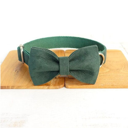 Green Dog Collar Set with Matching Leash and Bow Tie - Adjustable Pet Accessories