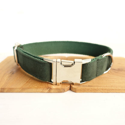 Green Dog Collar Set with Matching Leash and Bow Tie - Adjustable Pet Accessories