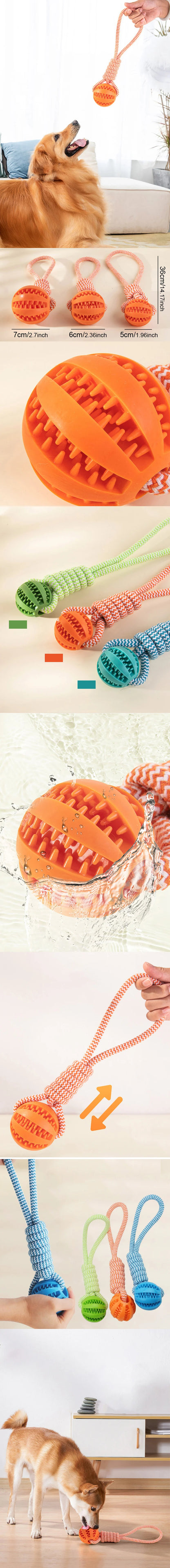 Pet Tooth‑Cleaning Ball Toy with Rope, Bite‑Resistant Rubber, Puzzle‑Feed Design