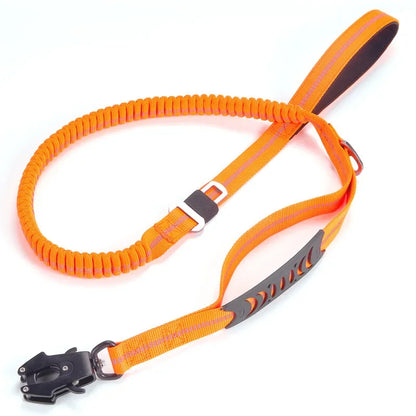 Reflective Tactical Bungee Dog Leash - No‑Pull, Car Seatbelt Clip