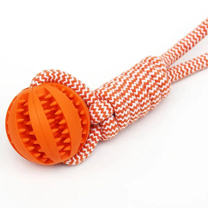 Pet Tooth‑Cleaning Ball Toy with Rope, Bite‑Resistant Rubber, Puzzle‑Feed Design
