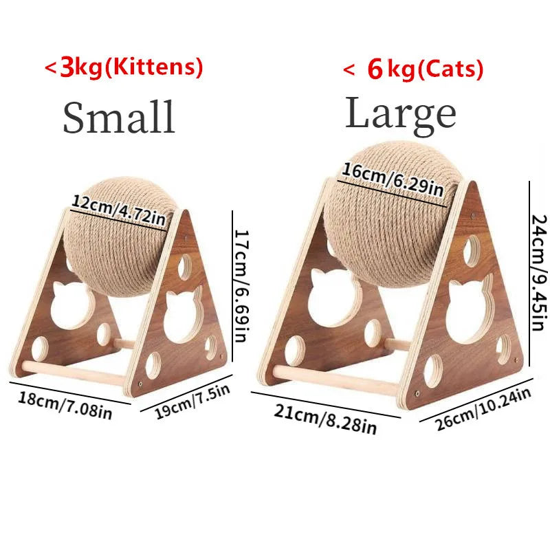 Cat Scratching Ball – Natural Sisal Rope Toy with Solid Wood Base
