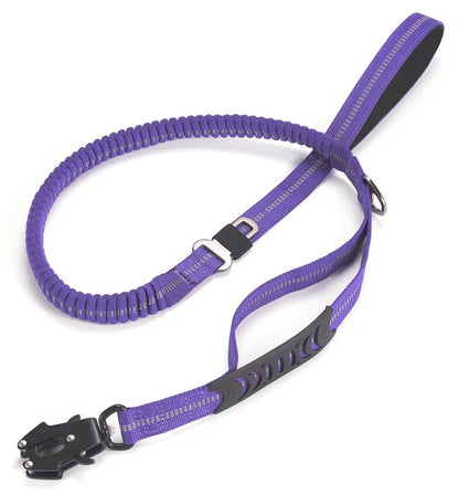 Reflective Tactical Bungee Dog Leash - No‑Pull, Car Seatbelt Clip