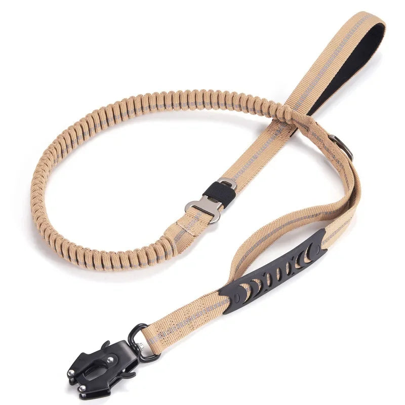 Reflective Tactical Bungee Dog Leash - No‑Pull, Car Seatbelt Clip