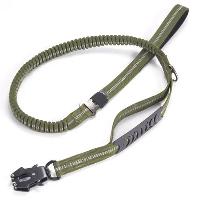 Reflective Tactical Bungee Dog Leash - No‑Pull, Car Seatbelt Clip