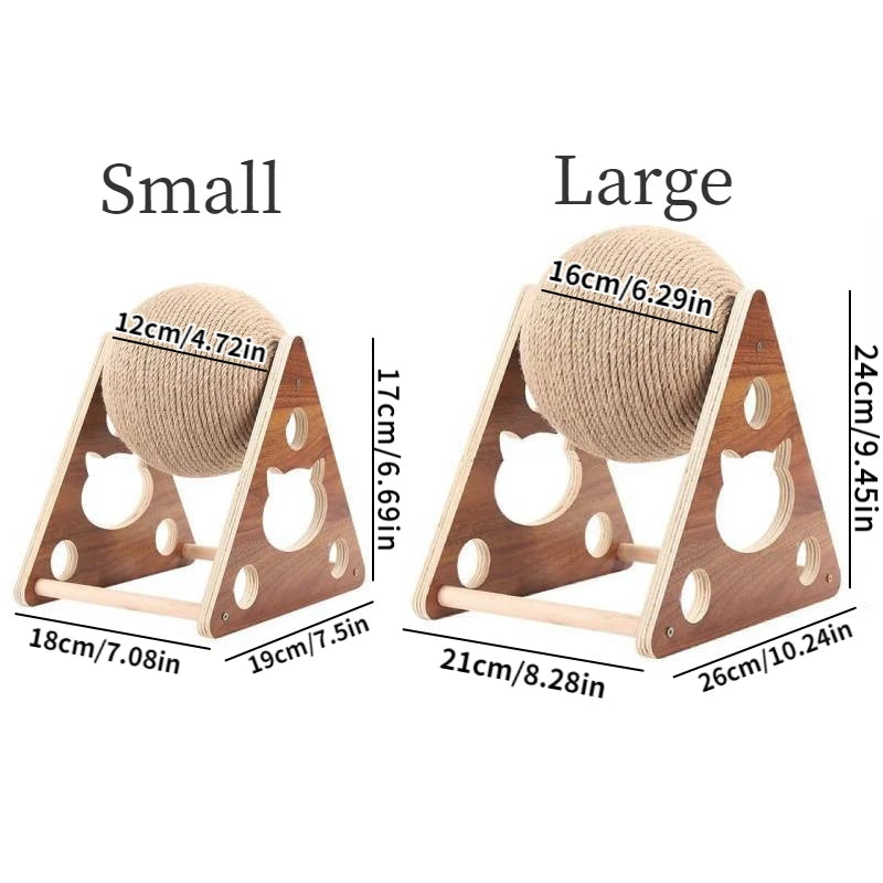 Cat Scratching Ball – Natural Sisal Rope Toy with Solid Wood Base