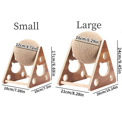 Cat Scratching Ball – Natural Sisal Rope Toy with Solid Wood Base