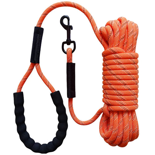 Long Dog Training Leash 2m–20m - Reflective Nylon Rope with Padded Handle