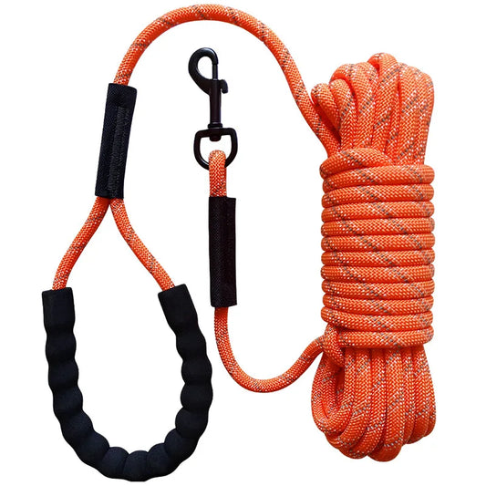 Long Dog Training Leash 2m–20m - Reflective Nylon Rope with Padded Handle