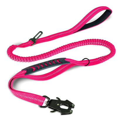 Reflective Tactical Bungee Dog Leash - No‑Pull, Car Seatbelt Clip