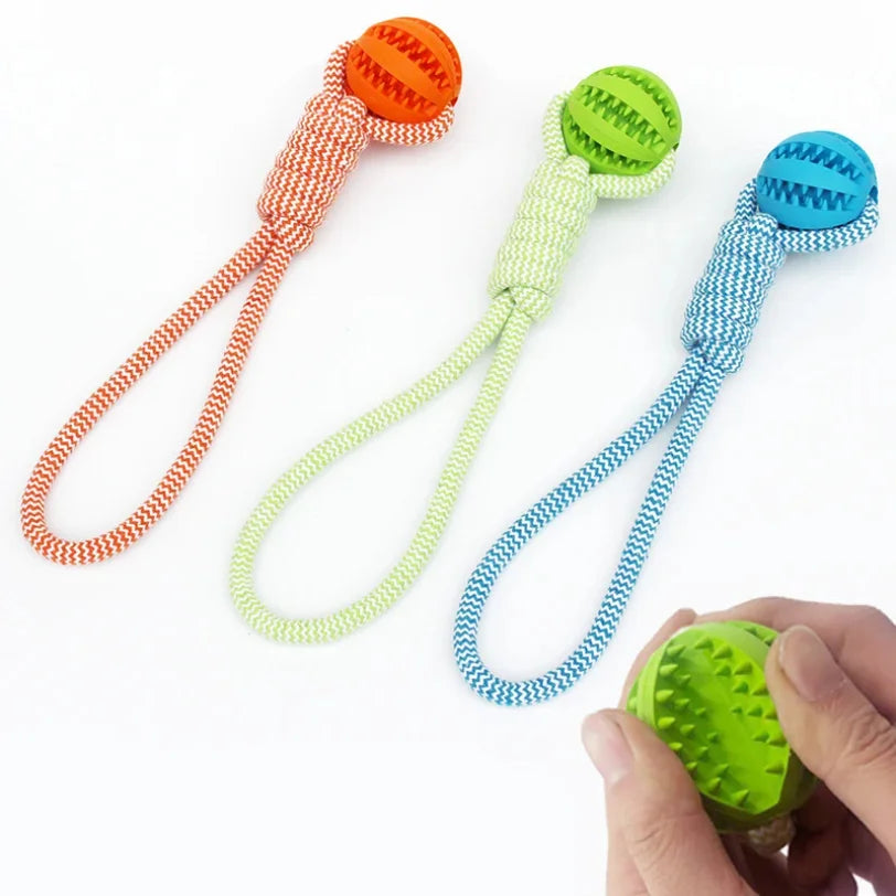 Pet Tooth‑Cleaning Ball Toy with Rope, Bite‑Resistant Rubber, Puzzle‑Feed Design