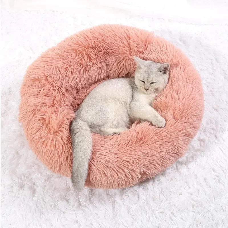 Round Coral Fleece Pet Bed – Soft, Warm, Non‑Slip, Machine‑Washable