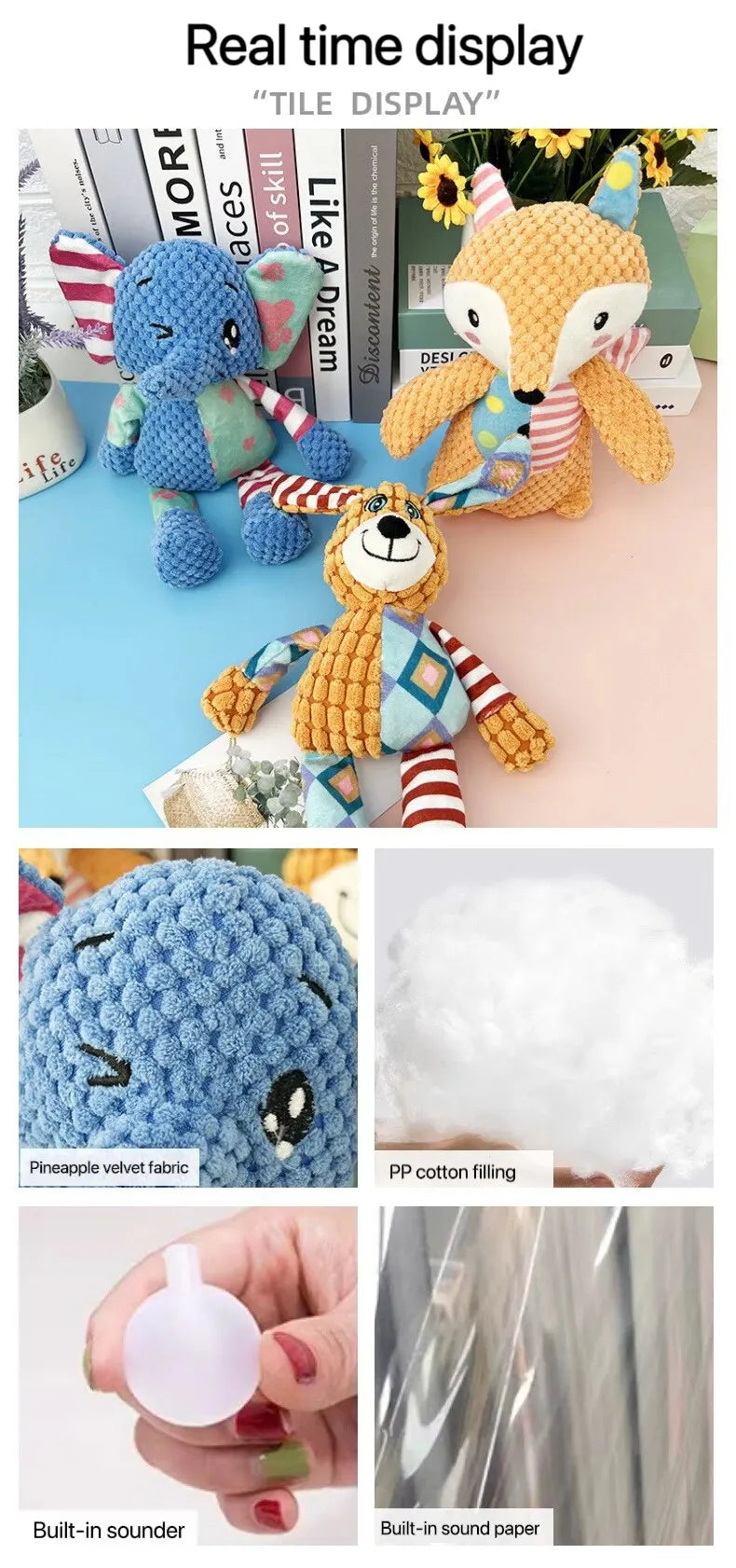 Interactive Plush Teething Toy for Dogs & Cats, Bite‑Resistant, Squeaky, Cute Animal Design