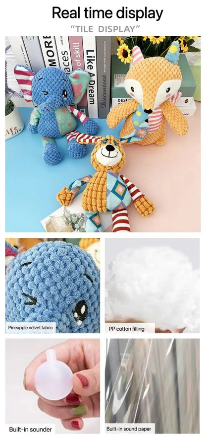 Interactive Plush Teething Toy for Dogs & Cats, Bite‑Resistant, Squeaky, Cute Animal Design