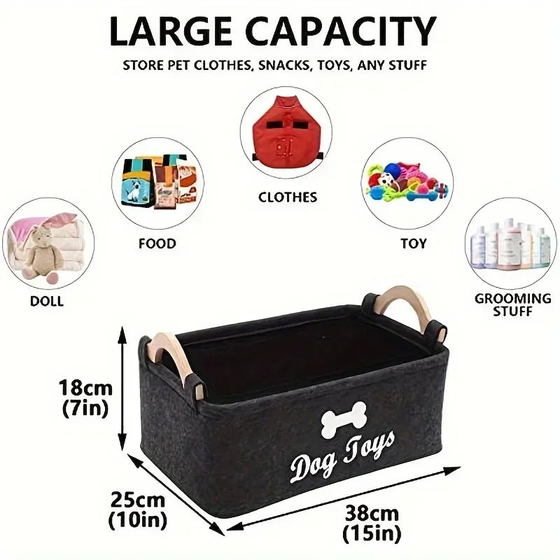 Felt Pet Toy Box – Stylish Dog Toy Storage Basket for Easy Organization
