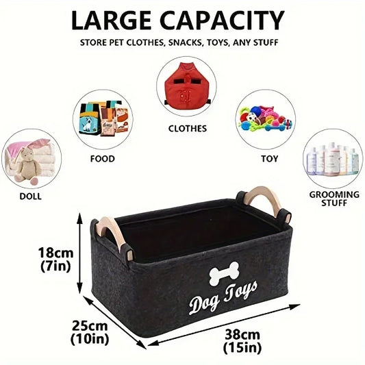 Felt Pet Toy Box – Stylish Dog Toy Storage Basket for Easy Organization