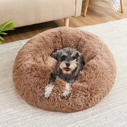 Round Coral Fleece Pet Bed – Soft, Warm, Non‑Slip, Machine‑Washable