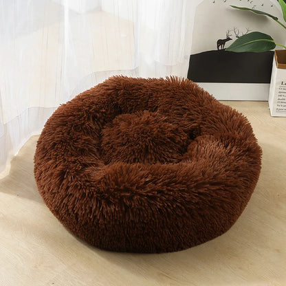 Round Coral Fleece Pet Bed – Soft, Warm, Non‑Slip, Machine‑Washable