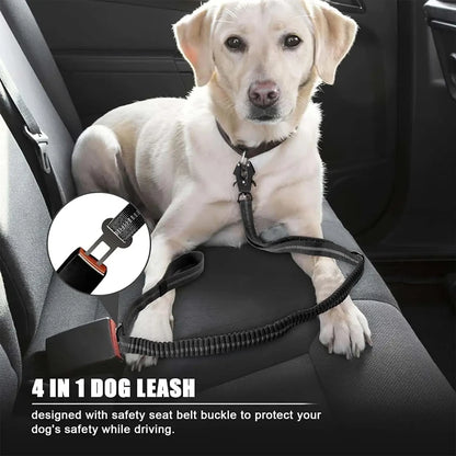 Reflective Tactical Bungee Dog Leash - No‑Pull, Car Seatbelt Clip