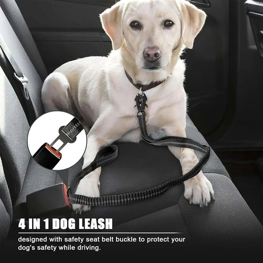Reflective Tactical Bungee Dog Leash - No‑Pull, Car Seatbelt Clip