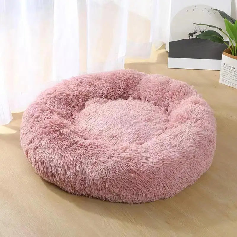 Round Coral Fleece Pet Bed – Soft, Warm, Non‑Slip, Machine‑Washable
