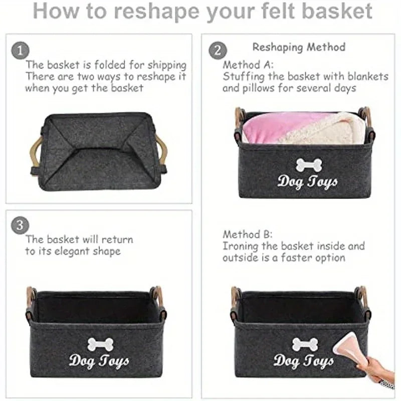 Felt Pet Toy Box – Stylish Dog Toy Storage Basket for Easy Organization