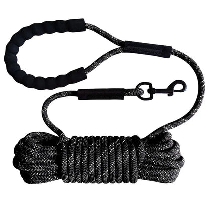 Long Dog Training Leash 2m–20m - Reflective Nylon Rope with Padded Handle