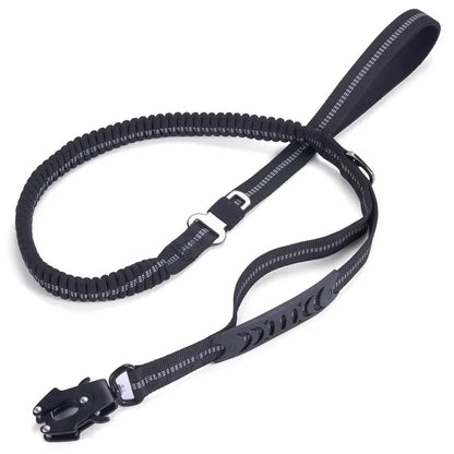 Reflective Tactical Bungee Dog Leash - No‑Pull, Car Seatbelt Clip