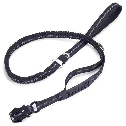 Reflective Tactical Bungee Dog Leash - No‑Pull, Car Seatbelt Clip