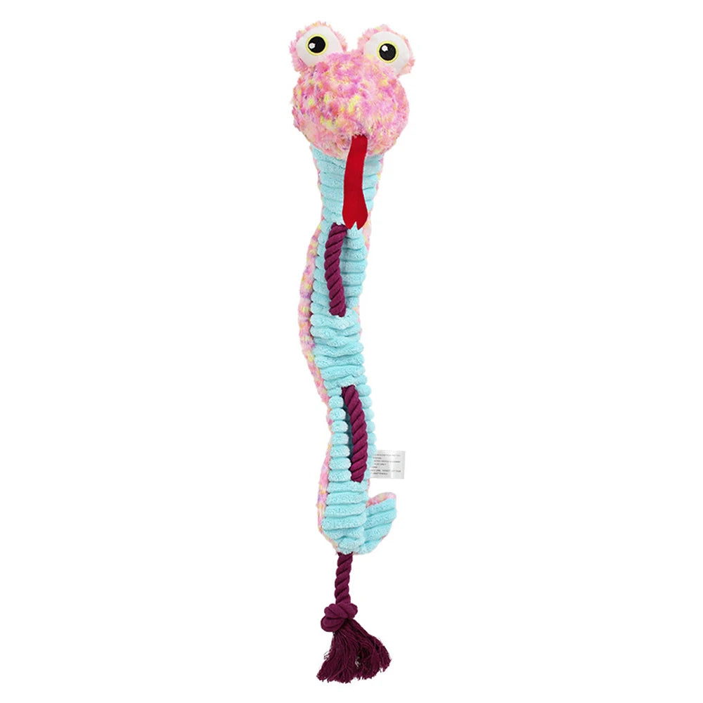 Long Plush Squeaky Dog Toy 60cm - Soft Chew Toy in Pink, Blue & Green