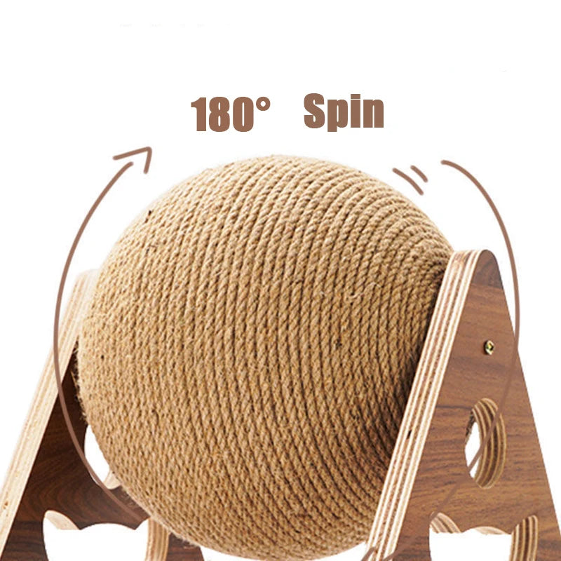 Cat Scratching Ball – Natural Sisal Rope Toy with Solid Wood Base