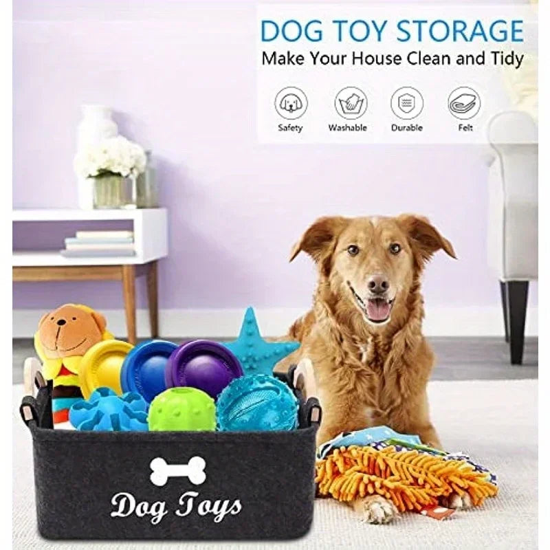 Felt Pet Toy Box – Stylish Dog Toy Storage Basket for Easy Organization