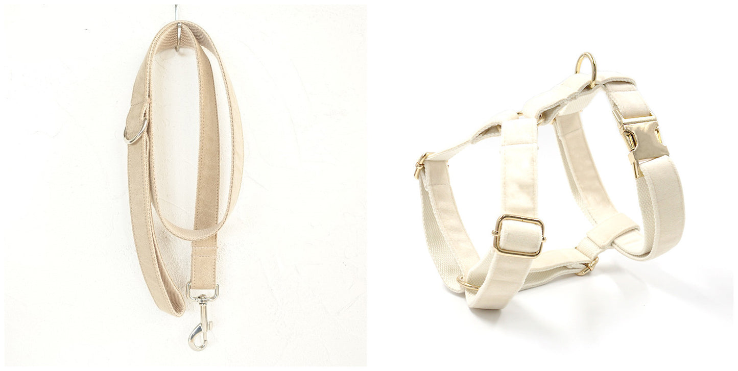 Beige Dog Collar Set | Adjustable Leash & Bow Tie | Quality Pet Accessories