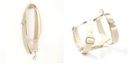 Beige Dog Collar Set | Adjustable Leash & Bow Tie | Quality Pet Accessories