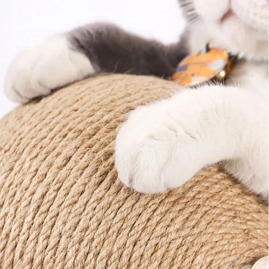Cat Scratching Ball – Natural Sisal Rope Toy with Solid Wood Base Cat Toys TailTastic Store 