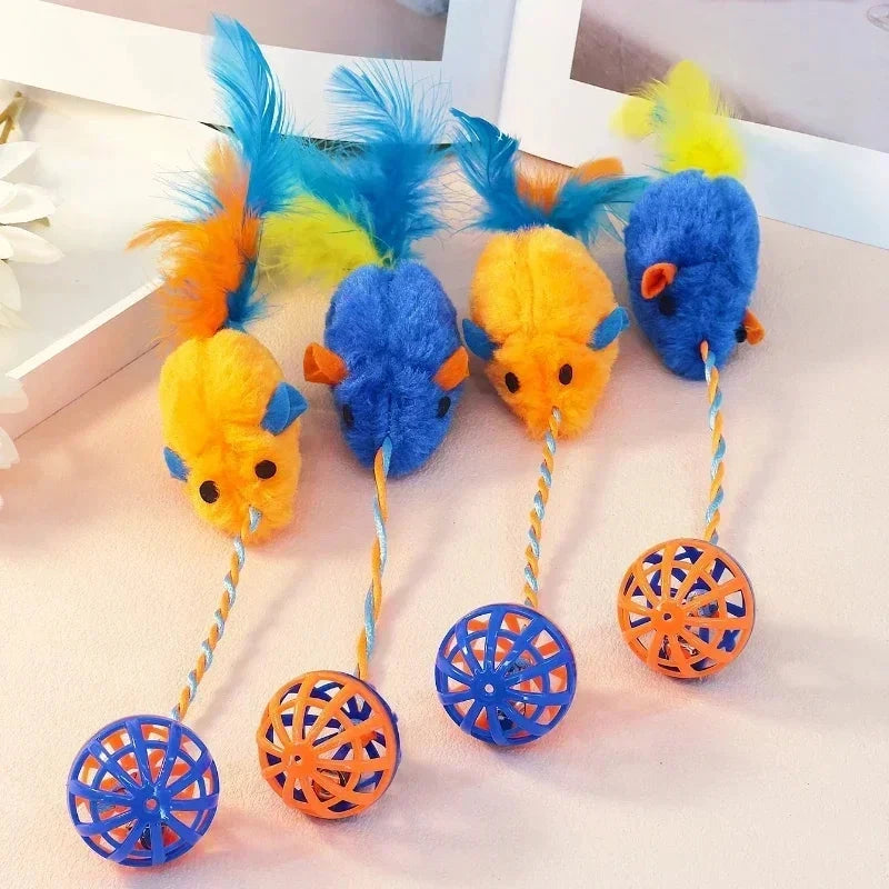 Cat Teaser Toy - Mouse & Feather Wand with Bell Ball Cat Toys TailTastic Store 