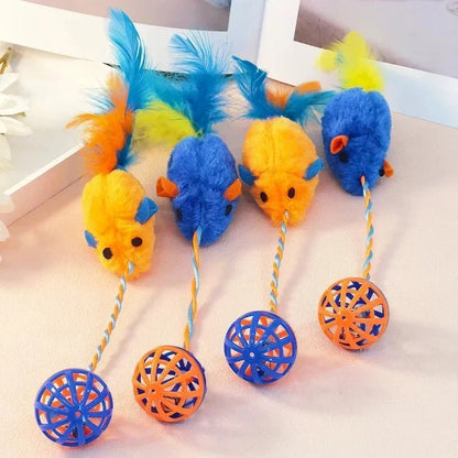 Cat Teaser Toy - Mouse & Feather Wand with Bell Ball Cat Toys TailTastic Store 