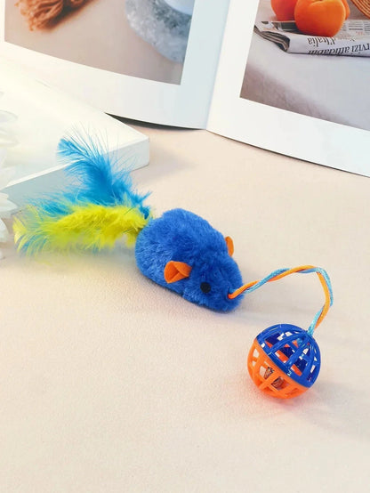 Cat Teaser Toy - Mouse & Feather Wand with Bell Ball Cat Toys TailTastic Store 